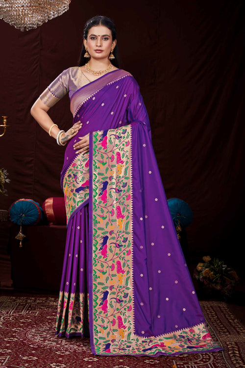 Purple Festive Wear Woven Banarasi Silk Paithani Saree