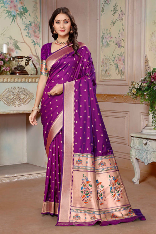 Purple Zari Woven Paithani Silk Saree