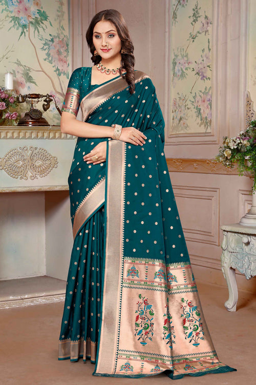Dark Green Zari Woven Paithani Silk Saree