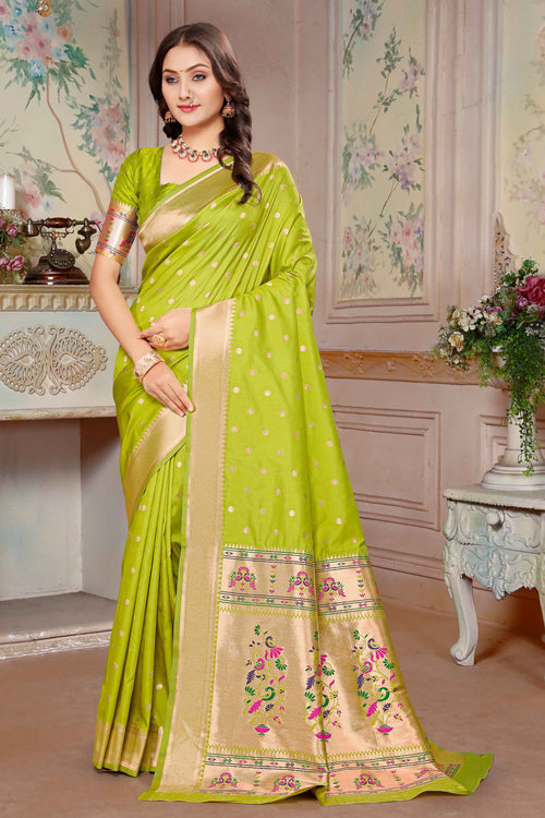 Pear Green Woven Zari Paithani Silk Saree