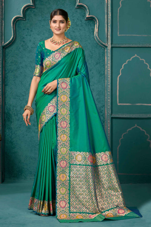 Green Woven Design Border Zari Silk Banarasi Saree