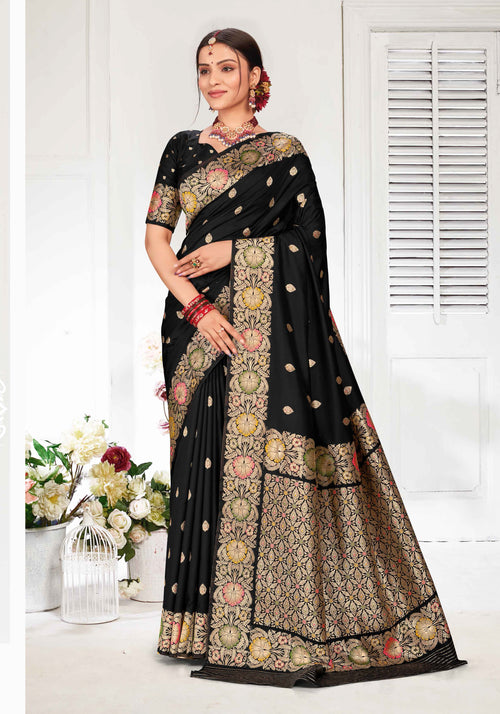 Black Zari Woven Art Silk Saree