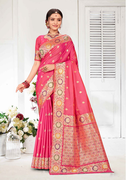 Pink Zari Woven Art Silk Saree