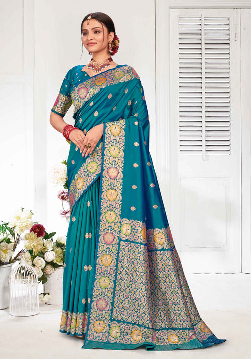 Blue Zari Woven Art Silk Saree