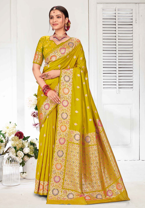 Light Olive Green Woven Art Silk Saree