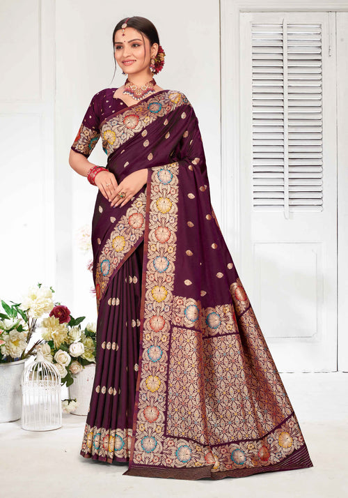 Purple Zari Woven  Silk Saree