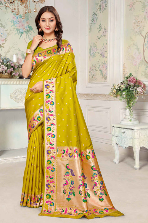 Yellow Silk Woven Zari Paithani Saree