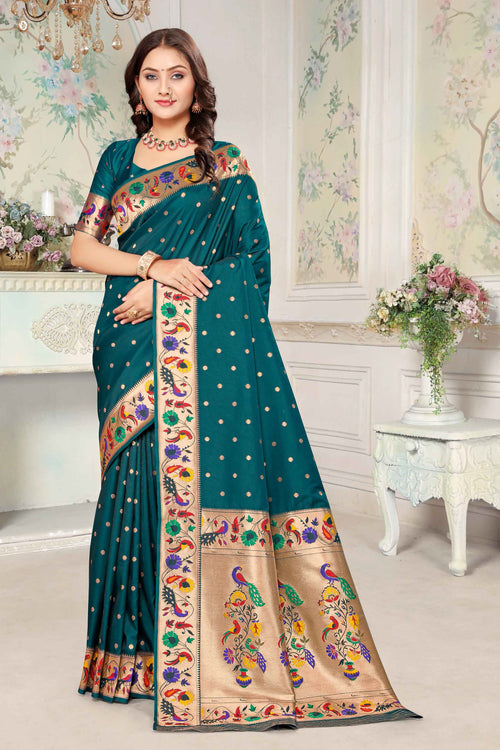 Sea Green Silk Woven Zari Paithani Saree