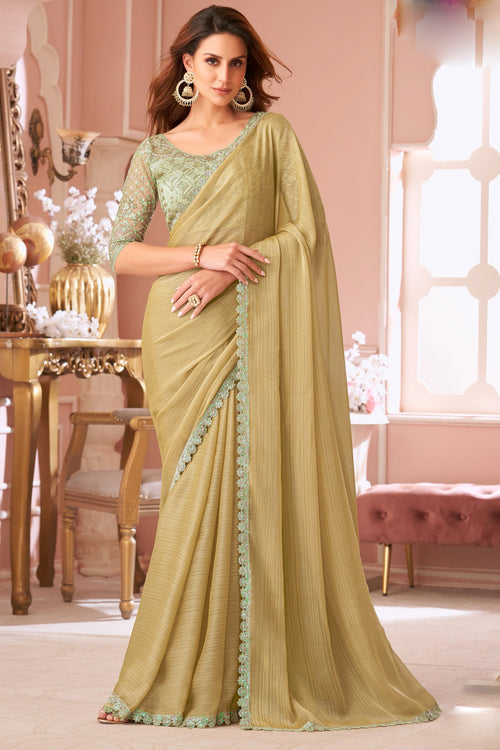 Golden Georgette Wedding Saree With Heavy Embroidered Blouse