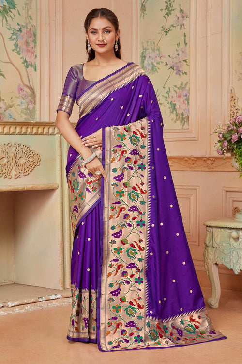 Purple Wedding Wear Zari Weaving Paithani Silk Saree