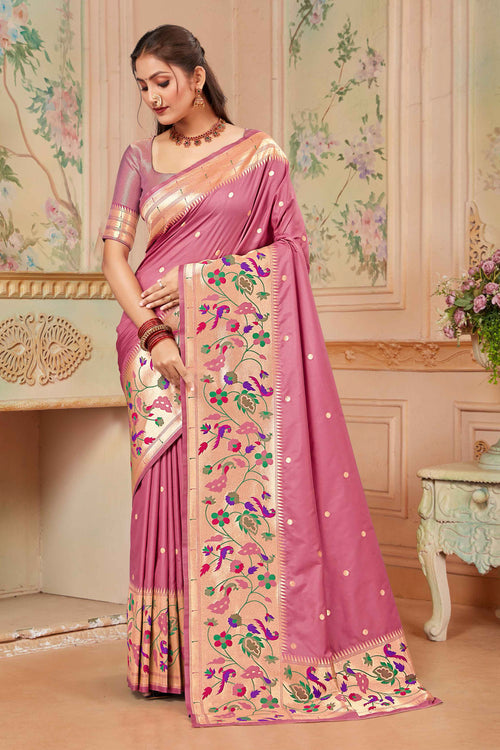 Gajari Pink Wedding Wear Zari Weaving Paithani Silk Saree