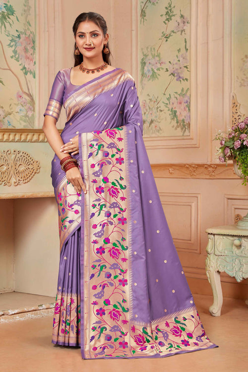 Light Purple Wedding Wear Zari Weaving Paithani Silk Saree