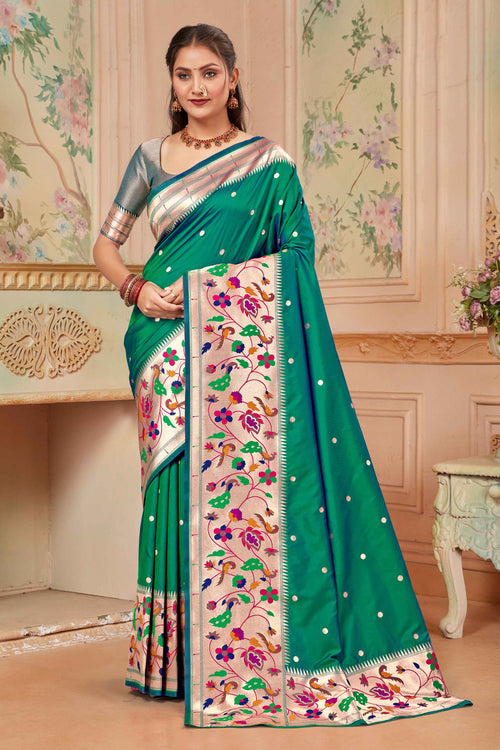 Green Wedding Wear Zari Weaving Paithani Silk Saree