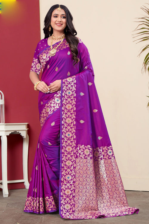 Purple Woven Design Zari Banarasi Art Silk Saree