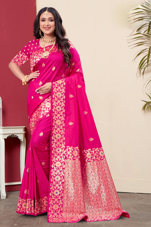 Fuchsia Woven Design Zari Banarasi Art Silk Saree
