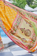 Yellow With Pink Border Silk Traditional Saree