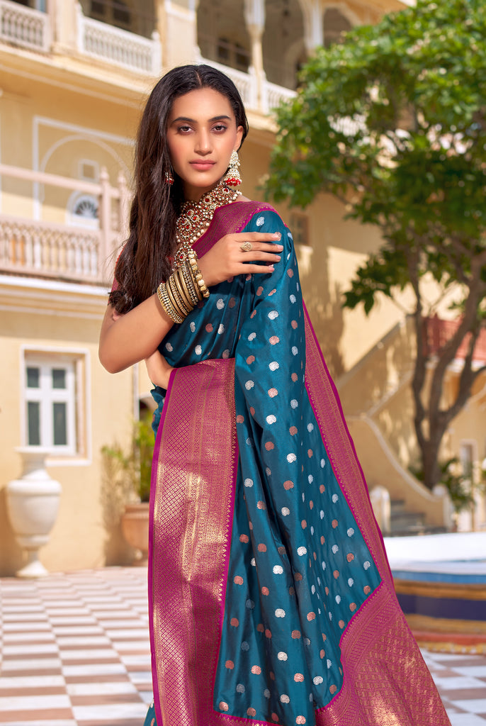 Royal Blue With Red Border Silk Traditional Saree – paanericlothing