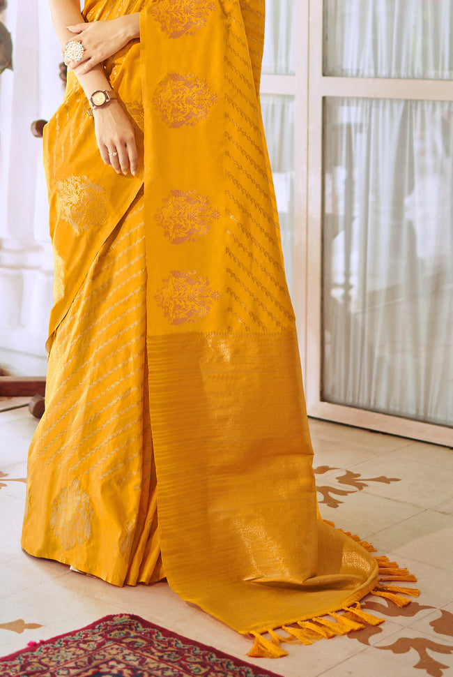 Amber Yellow Silk Traditional Saree