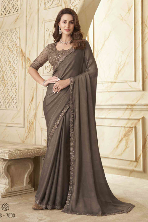 Dark Brown Volcano Silk Saree