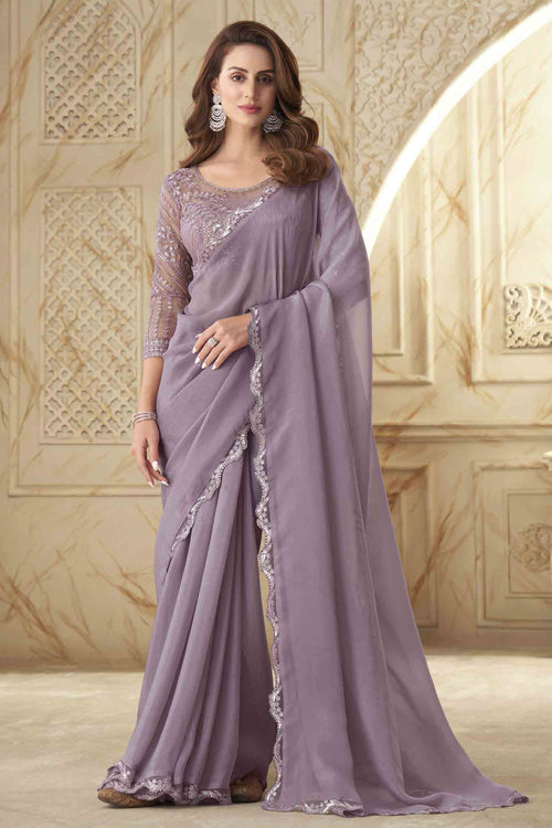 Mauve Colour Golden Silk Georgette Saree