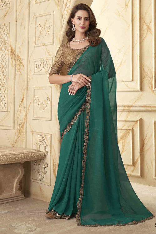 Pine Green Glitter Silk Saree