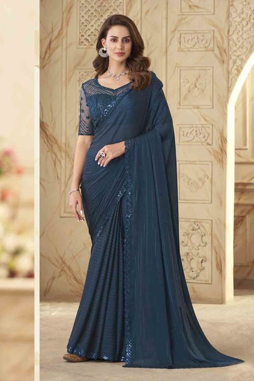 Cornflower Colour Wow Pattern Silk Saree