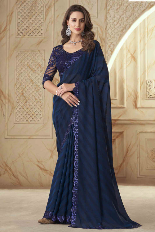 Navy Blue Silk Pattern Saree