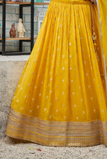 Amber Yellow Heavy Embroidery  Bridal Lehenga With Mirror Work