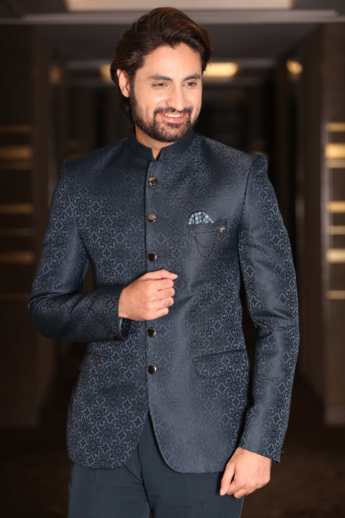 Dark Blue Readymade Jodhpuri Suit for Men