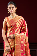 Royal Pink & Gold Banarasi Paper Tissue Silk Saree