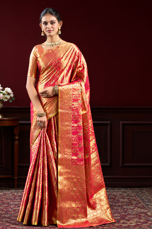 Royal Pink & Gold Banarasi Paper Tissue Silk Saree