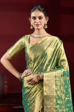 Elegant Green  & Gold Banarasi Paper Tissue Silk Saree