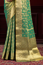 Elegant Green  & Gold Banarasi Paper Tissue Silk Saree