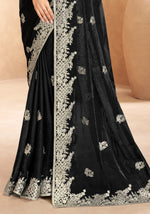 Black Satin Contemporary Saree with Sequins Work
