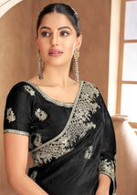 Black Satin Contemporary Saree with Sequins Work