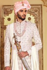 Cream With Peach Groom Wear Designer Sherwani For Wedding  Mens