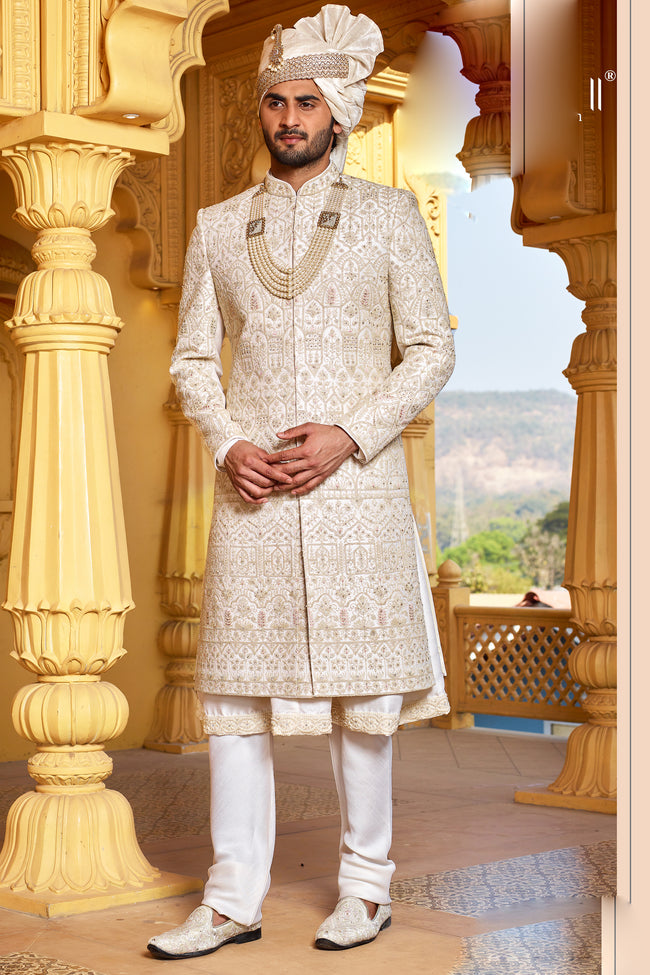 Off White Readymade Groom Wear Sherwani For Mens