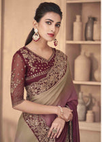 Grape Purple Milano Silk Saree With Embroidery & Sequence Work Border And Net Blouse Piece