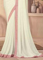 Off White Two Tone Georgette Saree And Shimmer Pattern Silk & Net Blouse Piece