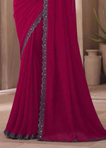 Maroon Georgette Two Tone  Honey Georgette Saree With Embroidered Border, & Net Blouse Piece