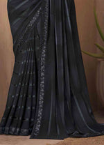 Black Sequance Work Rainbow Pattern Silk Saree With Embroidered Work  Net Blouse Piece