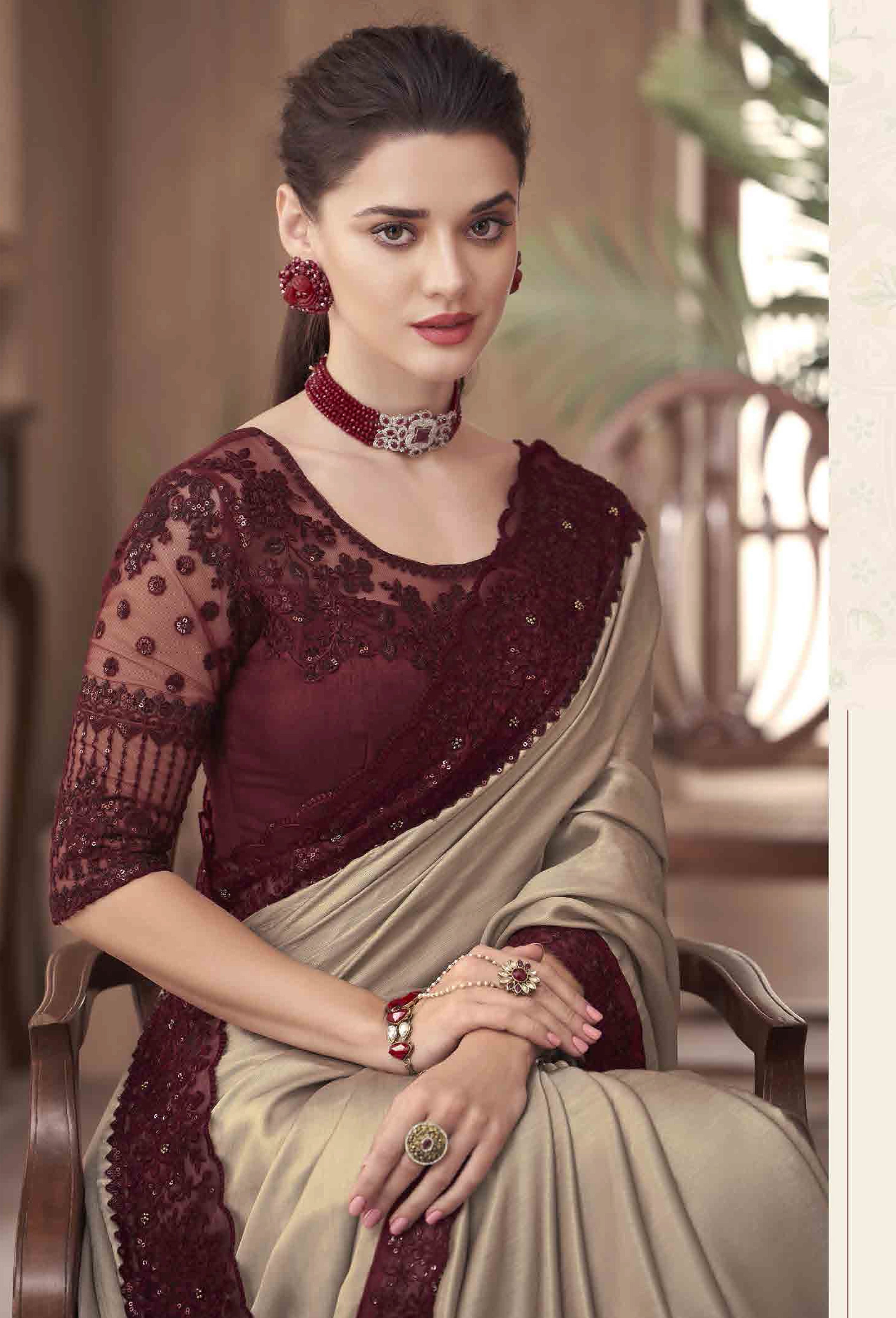 Beige and Maroon Cotton Silk Jacquard Saree Perfect for Any Occasion - Reega