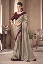 Beige Georgette & Sunshine Shimmer Saree With Embroidered Border & Net Blouse Piece