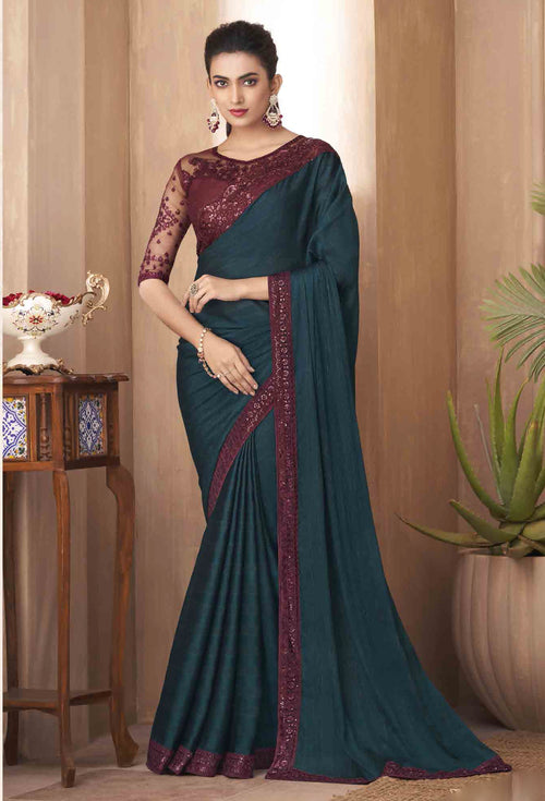 Green Two Tone Georgette Saree And Selfie Silk & Net Blouse Piece