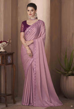 Light Pink Karishma Silk Saree With Embroidery & Sequence Work Border And Net Work Blouse Piece
