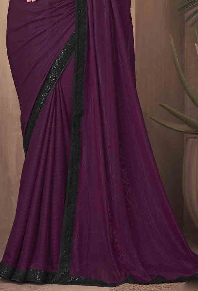 Purple Soft Touch Silk Saree With Embroidery & Sequence Work Border And Embroidery Work Net Blouse Piece