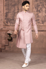 Light Pink And Off White Indowestern Set For Men