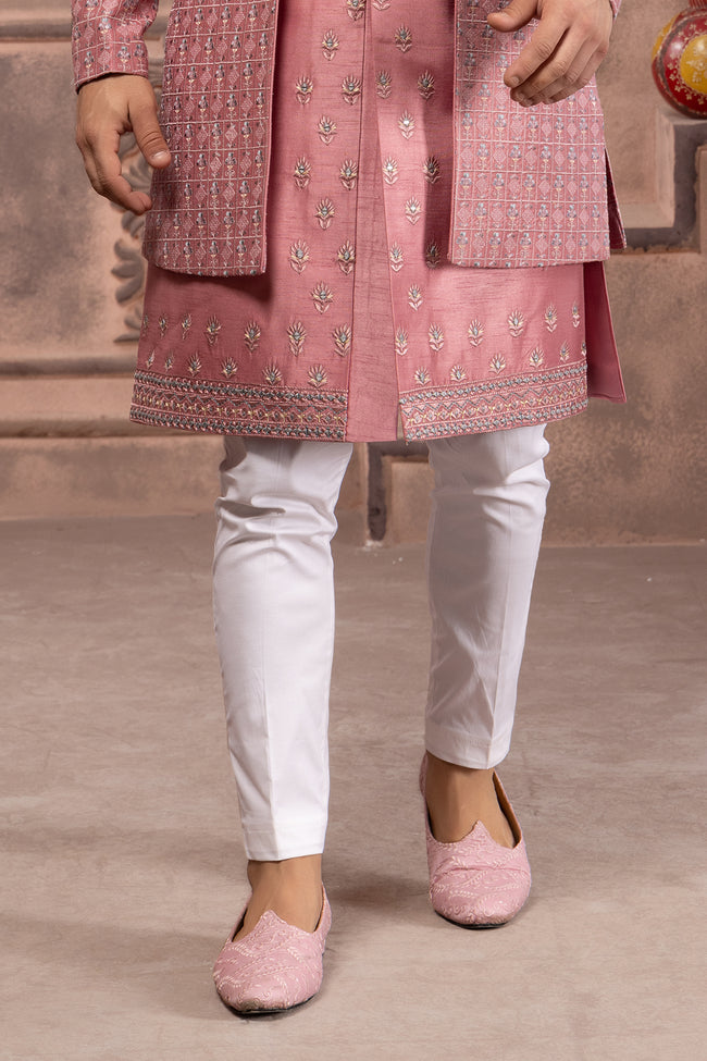 Light Pink Embroidered Jacket Style Indowestern Set