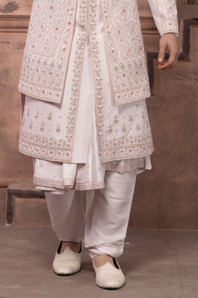 Light Pink Attractive Groom Embroidered Sherwani For Men