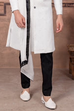White And Black Embroidered Designer Sherwani For Men